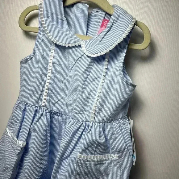 Good Lad Chambray striped Pinafore dress NWT girls 5 - Picture 3 of 8